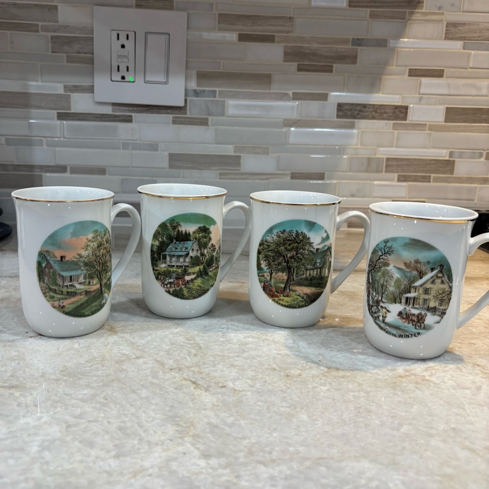 Scenic White Ceramic Mug Set
